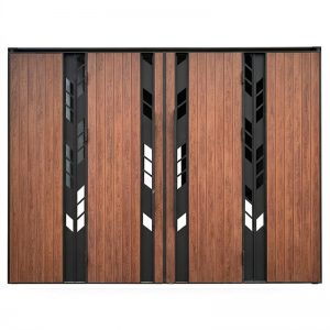 bộ cổng 4 cánh màu đỏ gỗ kín dọc