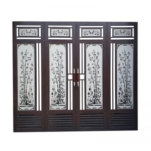 bộ cổng 4 cánh thép cnc họa tiết cây trúc